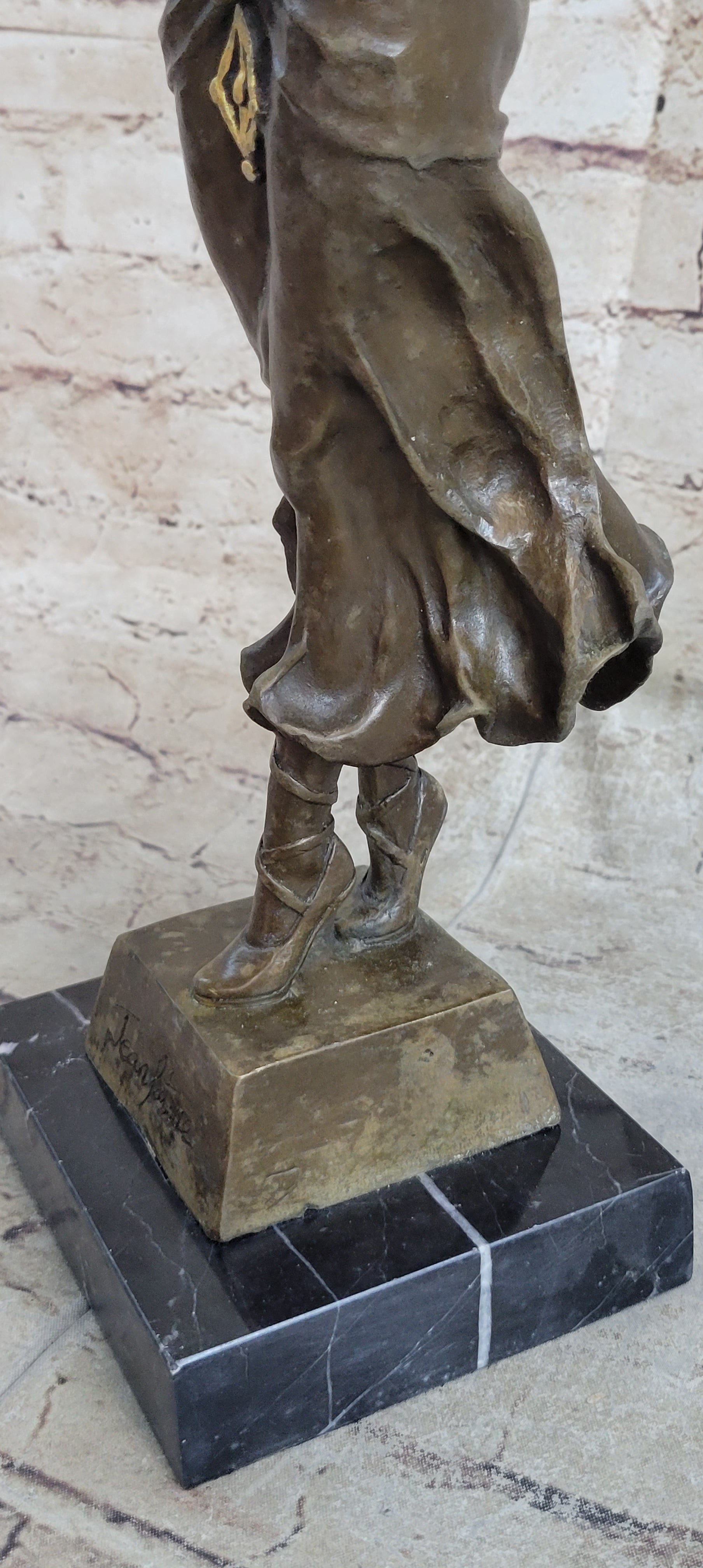 Happy Free Dancer Girl Bronze Metal Figure Art Deco Marble Base