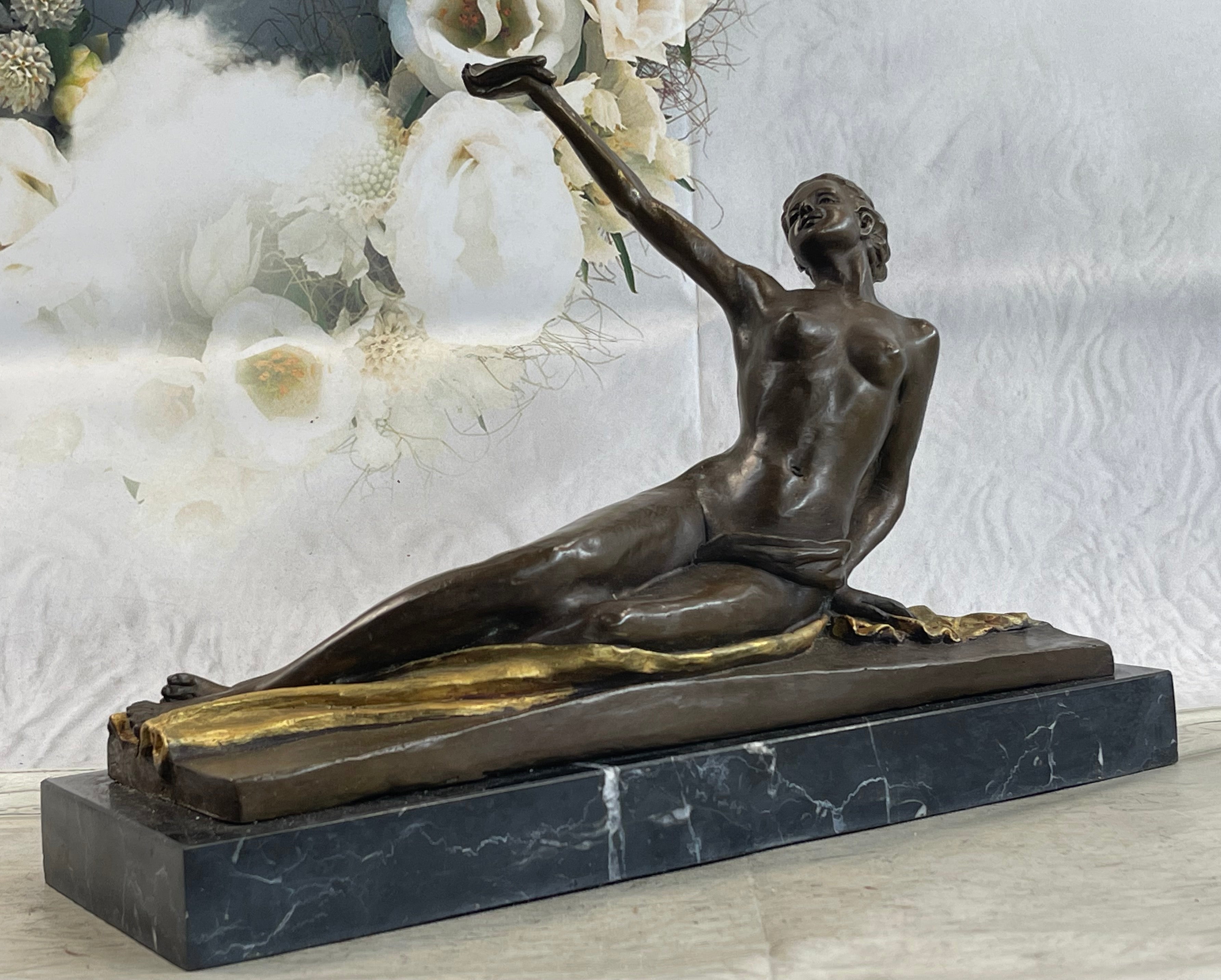Sexy Nude Girl Naked Woman Holding a Bird - Bronze Sculpture