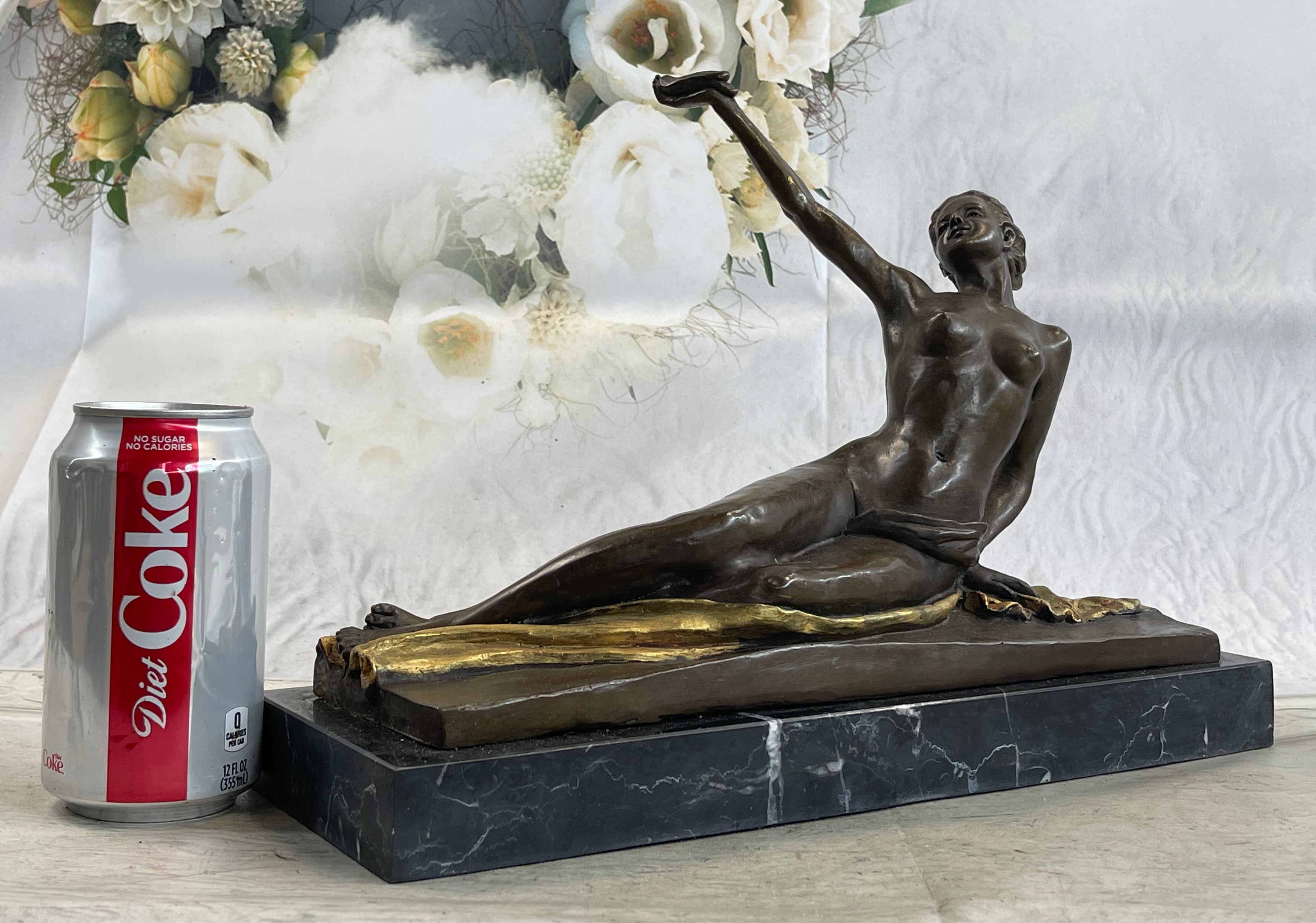 Sexy Nude Girl Naked Woman Holding a Bird - Bronze Sculpture