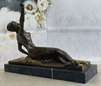 Sexy Nude Girl Naked Woman Holding a Bird - Bronze Sculpture