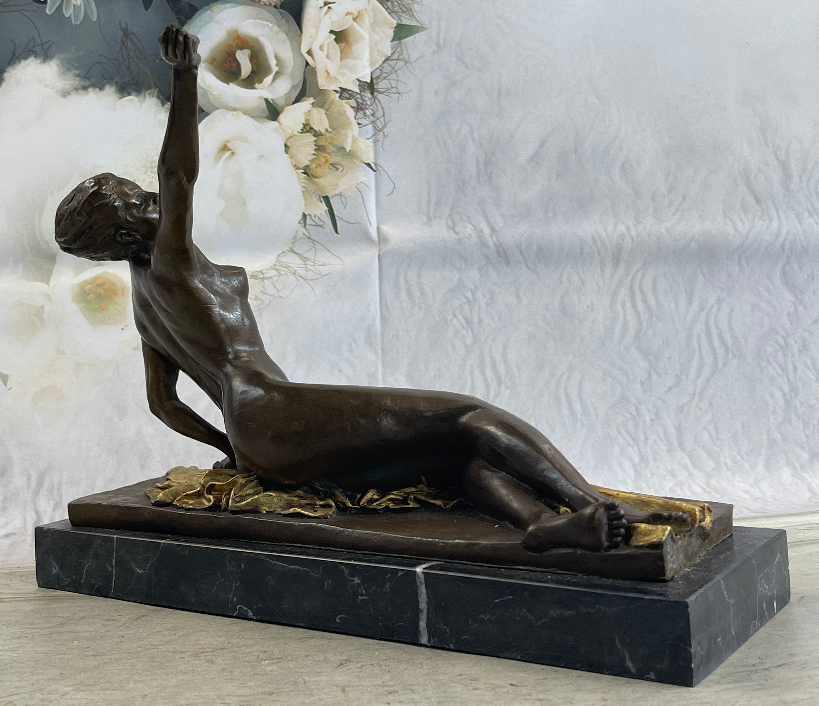 Sexy Nude Girl Naked Woman Holding a Bird - Bronze Sculpture