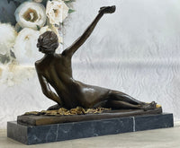Sexy Nude Girl Naked Woman Holding a Bird - Bronze Sculpture