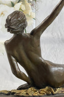 Sexy Nude Girl Naked Woman Holding a Bird - Bronze Sculpture