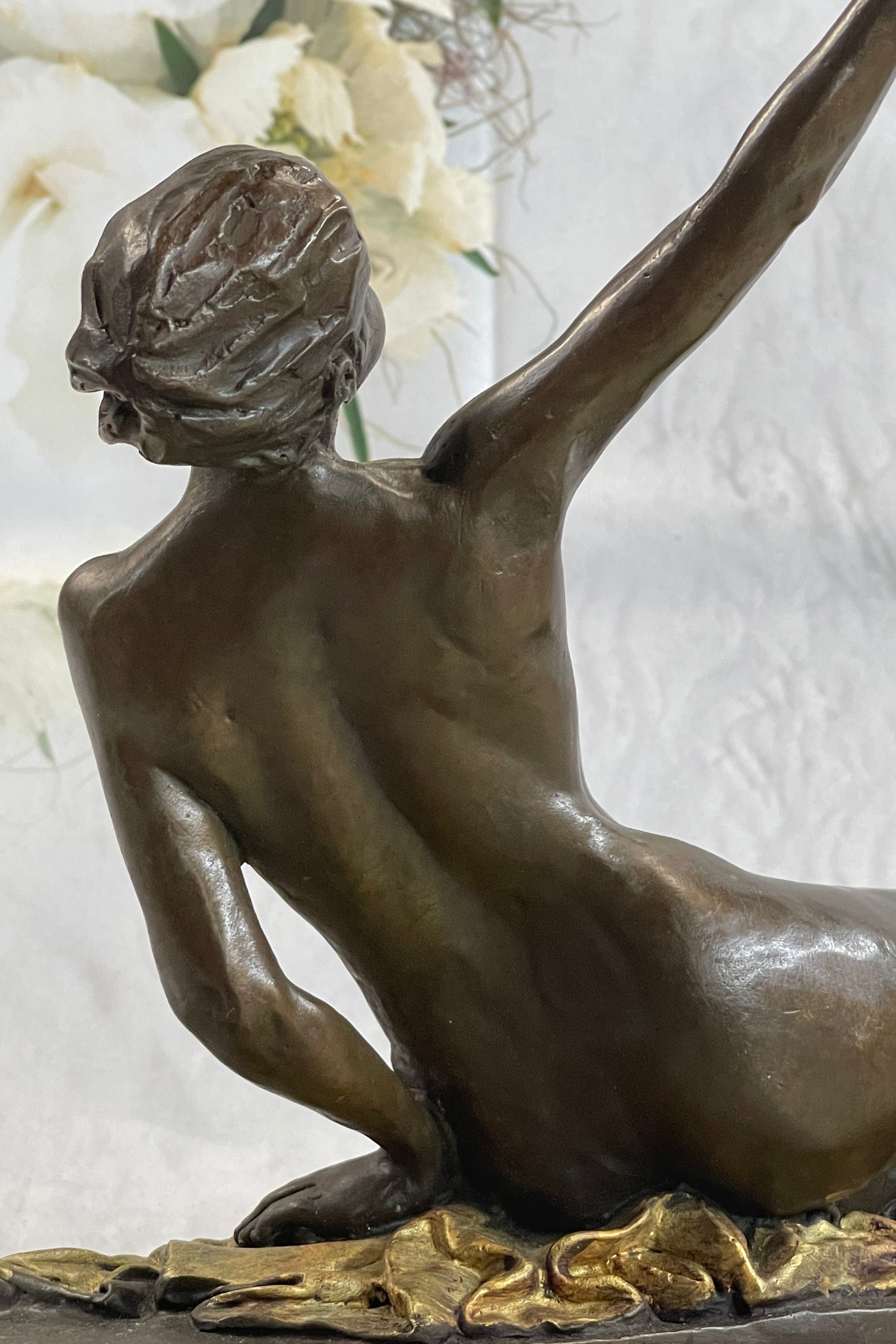 Sexy Nude Girl Naked Woman Holding a Bird - Bronze Sculpture