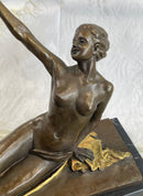 Sexy Nude Girl Naked Woman Holding a Bird - Bronze Sculpture