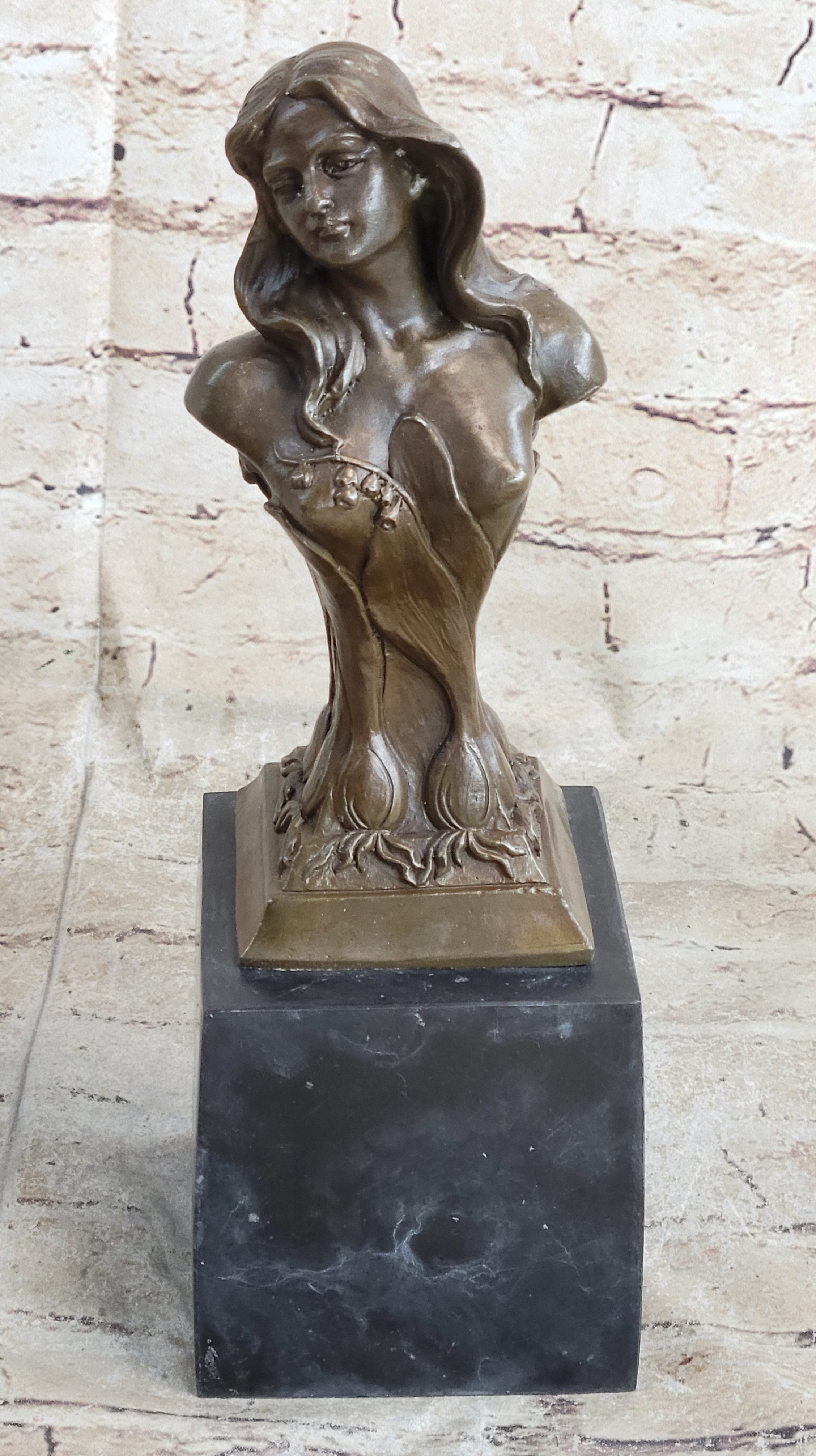 Floreal April by Hans Muller Vienna - Semi Nude Female Bust Sculpture Bronze Art