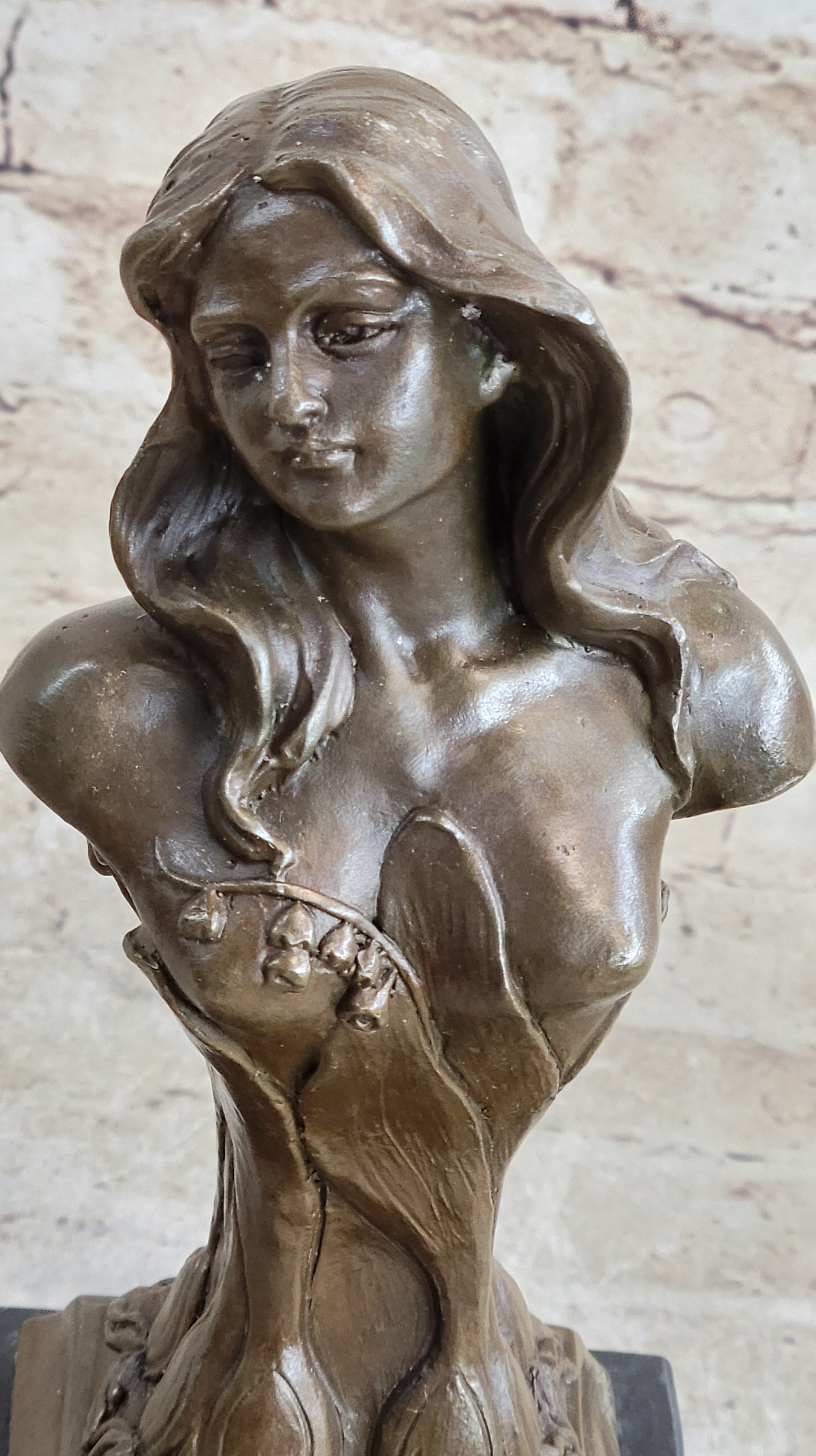 Floreal April by Hans Muller Vienna - Semi Nude Female Bust Sculpture Bronze Art
