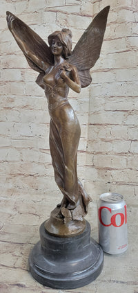 Sexy Winged Angel Fairy Girl Bronze Sculpture Statue Figure on Marble Base by Renaud