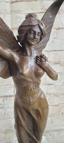 Sexy Winged Angel Fairy Girl Bronze Sculpture Statue Figure on Marble Base by Renaud