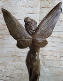 Sexy Winged Angel Fairy Girl Bronze Sculpture Statue Figure on Marble Base by Renaud