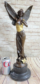 Sexy Winged Angel Fairy Girl w/ Gold Accent Bronze Sculpture Figure