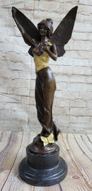 Sexy Winged Angel Fairy Girl w/ Gold Accent Bronze Sculpture Figure