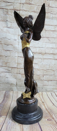 Sexy Winged Angel Fairy Girl w/ Gold Accent Bronze Sculpture Figure