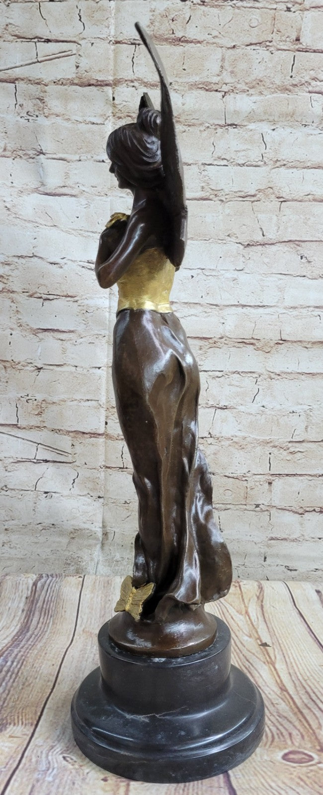 Sexy Winged Angel Fairy Girl w/ Gold Accent Bronze Sculpture Figure