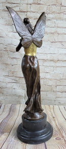 Sexy Winged Angel Fairy Girl w/ Gold Accent Bronze Sculpture Figure