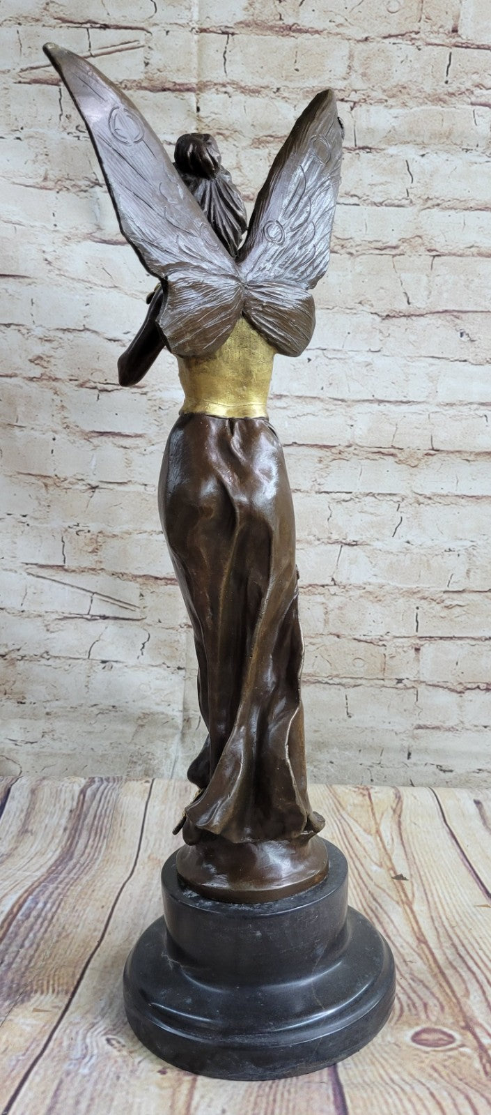 Sexy Winged Angel Fairy Girl w/ Gold Accent Bronze Sculpture Figure