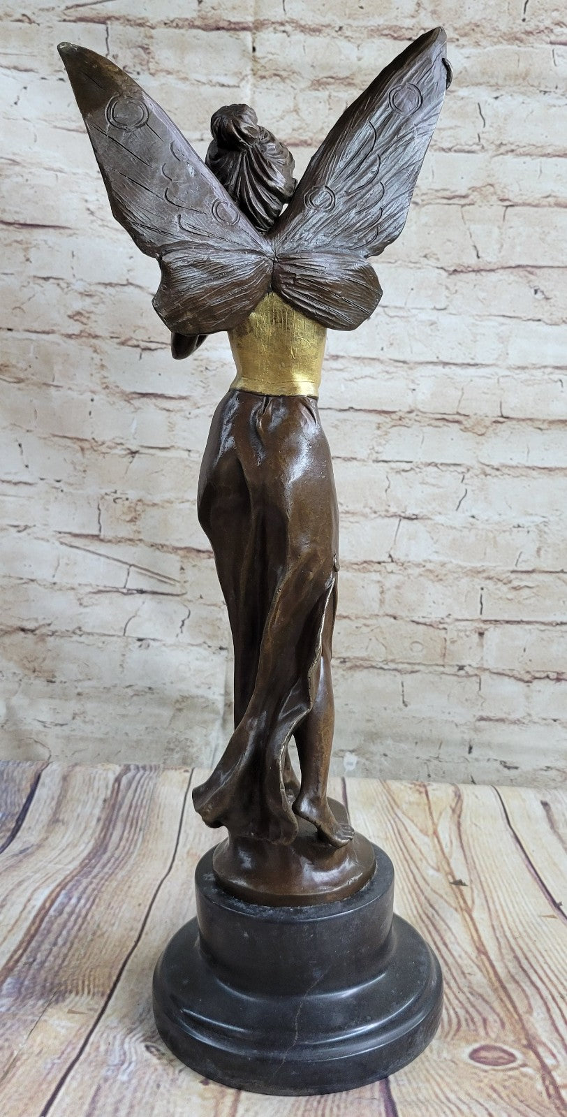 Sexy Winged Angel Fairy Girl w/ Gold Accent Bronze Sculpture Figure