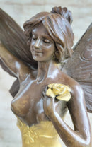 Sexy Winged Angel Fairy Girl w/ Gold Accent Bronze Sculpture Figure