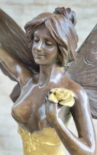 Sexy Winged Angel Fairy Girl w/ Gold Accent Bronze Sculpture Figure