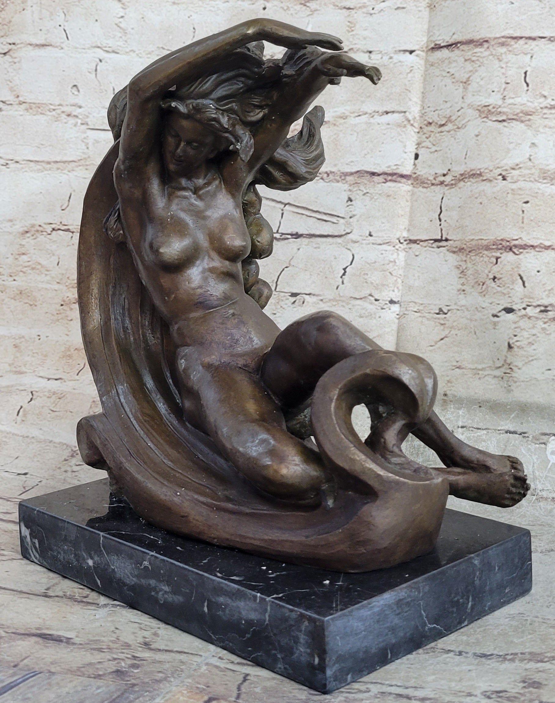 Hot Cast Venus Resting on Moon by Reiner Bronze Sculpture