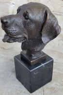 Signed Happy Labrador Puppy Dog Bust Marble Base Sculpture