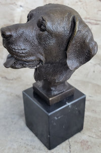 Signed Happy Labrador Puppy Dog Bust Marble Base Sculpture