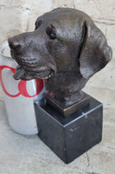 Signed Happy Labrador Puppy Dog Bust Marble Base Sculpture