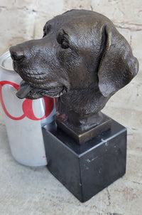 Signed Happy Labrador Puppy Dog Bust Marble Base Sculpture