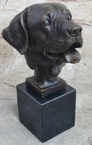 Signed Happy Labrador Puppy Dog Bust Marble Base Sculpture