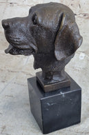 Signed Happy Labrador Puppy Dog Bust Marble Base Sculpture
