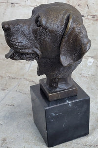 Signed Happy Labrador Puppy Dog Bust Marble Base Sculpture