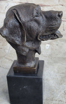 Signed Happy Labrador Puppy Dog Bust Marble Base Sculpture