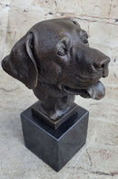 Signed Happy Labrador Puppy Dog Bust Marble Base Sculpture