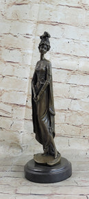 Bronze on Marble Statue Classical Victorian Girl Art Deco Sculpture 14" x 4.5"