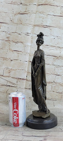 Bronze on Marble Statue Classical Victorian Girl Art Deco Sculpture 14" x 4.5"