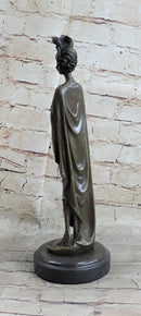 Bronze on Marble Statue Classical Victorian Girl Art Deco Sculpture 14" x 4.5"
