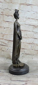 Bronze on Marble Statue Classical Victorian Girl Art Deco Sculpture 14" x 4.5"