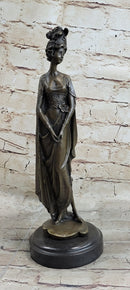 Bronze on Marble Statue Classical Victorian Girl Art Deco Sculpture 14" x 4.5"