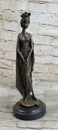 Bronze on Marble Statue Classical Victorian Girl Art Deco Sculpture 14" x 4.5"