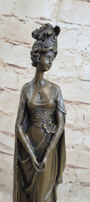 Bronze on Marble Statue Classical Victorian Girl Art Deco Sculpture 14" x 4.5"