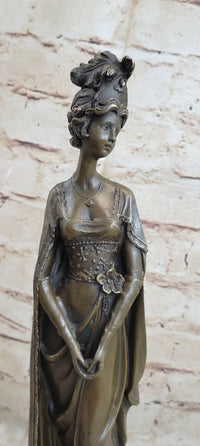 Bronze on Marble Statue Classical Victorian Girl Art Deco Sculpture 14" x 4.5"