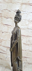 Bronze on Marble Statue Classical Victorian Girl Art Deco Sculpture 14" x 4.5"