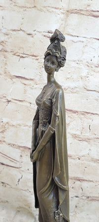 Bronze on Marble Statue Classical Victorian Girl Art Deco Sculpture 14" x 4.5"
