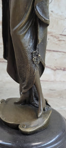 Bronze on Marble Statue Classical Victorian Girl Art Deco Sculpture 14" x 4.5"