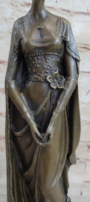 Bronze on Marble Statue Classical Victorian Girl Art Deco Sculpture 14" x 4.5"