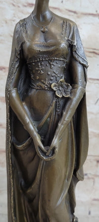 Bronze on Marble Statue Classical Victorian Girl Art Deco Sculpture 14" x 4.5"