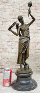 Vintage Bronze Brass Hot Cast Sculpture of a Young Girl Playing Tambourine by Milo