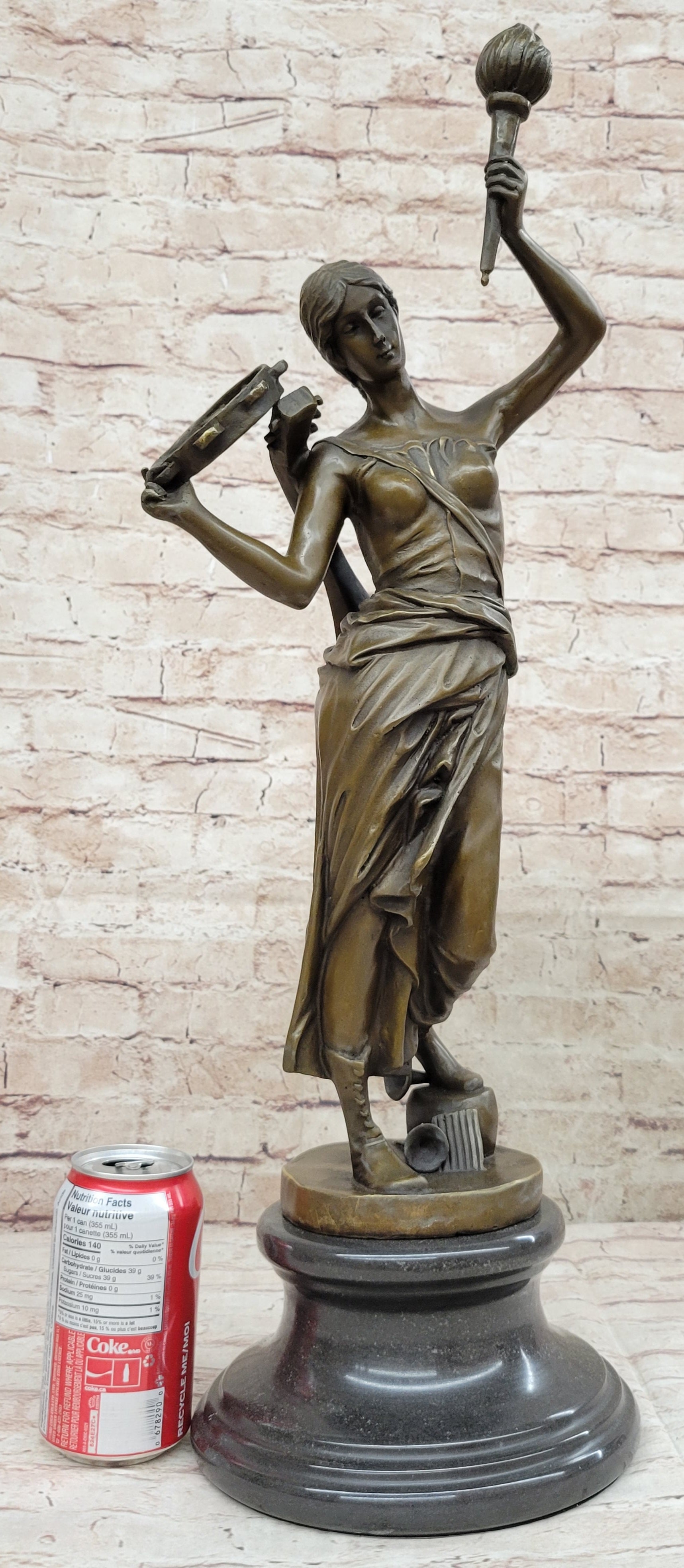 Vintage Bronze Brass Hot Cast Sculpture of a Young Girl Playing Tambourine by Milo