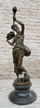 Vintage Bronze Brass Hot Cast Sculpture of a Young Girl Playing Tambourine by Milo