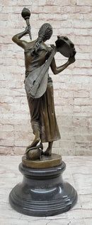 Vintage Bronze Brass Hot Cast Sculpture of a Young Girl Playing Tambourine by Milo